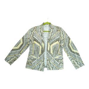 Chico's‎ Open Front Linen Cotton Blazer Size 1 Gold Tan Aztec Print